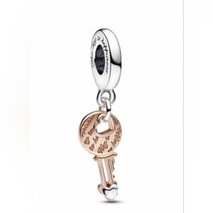 Authentic NEW Pandora Two Tone Key and Sliding Heart Charm S925ALE 14K RGP